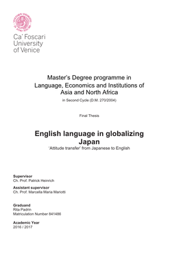 English Language in Globalizing Japan ‘Attitude Transfer’ from Japanese to English