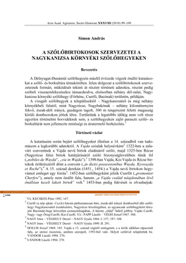 A Szőlőbirtokosok Szervezetei a Nagykanizsa Környéki Szőlőhegyeken