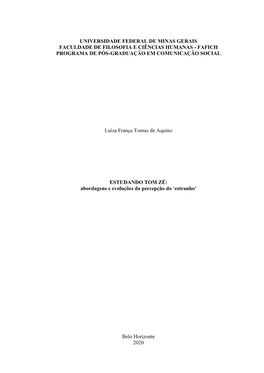 ESTUDANDO TOM ZÉ: Abordagens E Evoluções Da Percepção Do ‘Estranho’