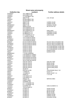 Domestic Refuse Collection Timetable