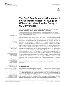 The Sez6 Family Inhibits Complement by Facilitating Factor I Cleavage of C3b and Accelerating the Decay of C3 Convertases