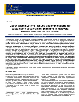 Upper Basin Systems: Issues and Implications for Sustainable Development Planning in Malaysia