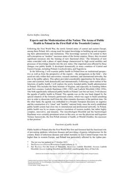 Experts and the Modernization of the Nation: the Arena of Public Health in Poland in the First Half of the Twentieth Century*