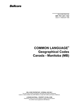 Geographical Codes Canada - Manitoba (MB)