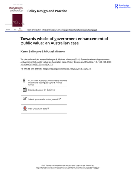Towards Whole-Of-Government Enhancement of Public Value: an Australian Case