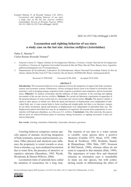 Locomotion and Righting Behavior of Sea Stars: a Study Case on the Bat Star Asterina Stellifera (Asterinidae)