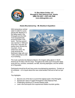 Mt. Blackburn Expedition Itinerary