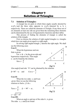 Chapter 7 Solution of Triangles