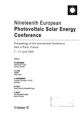 Nineteenth European Photovoltaic Solar Energy Conference