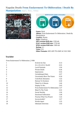 Napalm Death from Enslavement to Obliteration / Death by Manipulation Mp3, Flac, Wma