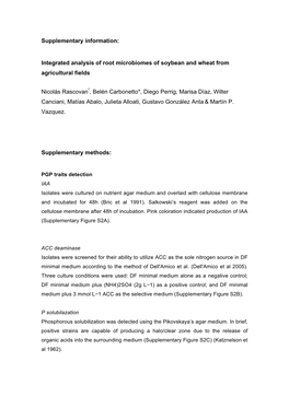 Supplementary Information: Integrated Analysis of Root Microbiomes of Soybean and Wheat from Agricultural Fields Nicolás Rascov