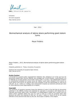 Biomechanical Analysis of Alpine Skiers Performing Giant Slalom Turns