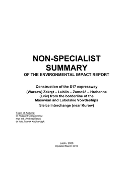 Non-Specialist Summary of the Environmental Impact Report