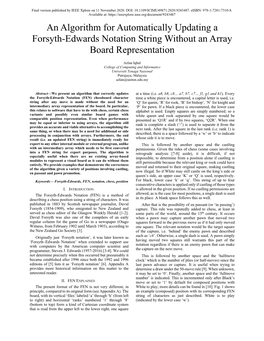 An Algorithm for Automatically Updating a Forsyth-Edwards Notation String Without an Array Board Representation