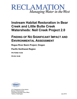 Instream Habitat Restoration in Bear Creek and Little Butte Creek Watersheds: Neil Creek Project 2.0