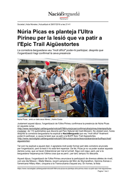 Núria Picas Es Planteja L'ultra Pirineu Per La Lesió Que Va Patir a L'epic