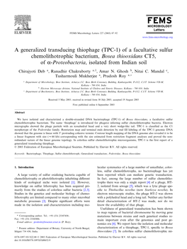 (TPC-1) of a Facultative Sulfur Chemolithotrophic Bacterium, Bosea Thiooxidans CT5, of K-Proteobacteria, Isolated from Indian Soil