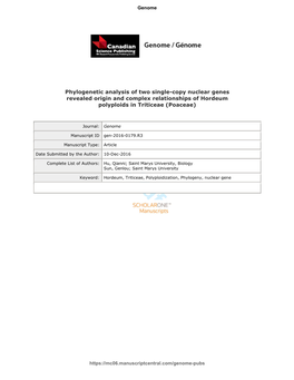 Phylogenetic Analysis of Two Single-Copy Nuclear Genes Revealed Origin and Complex Relationships of Hordeum Polyploids in Tritic