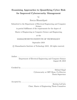 Examining Approaches to Quantifying Cyber Risk for Improved