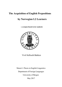 The Acquisition of English Prepositions by Norwegian L2