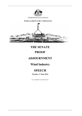 THE SENATE PROOF ADJOURNMENT Wind Industry SPEECH