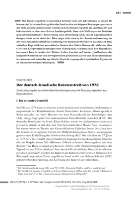 Der Deutsch-Israelische Raketenstreit Von 1978 Zum Umgang Der Sozialliberalen Bundesregierung Mit Rüstungsexporten Aus Koproduktion