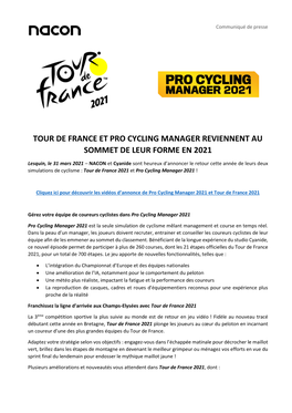 Tour De France Et Pro Cycling Manager Reviennent Au Sommet De Leur Forme En 2021