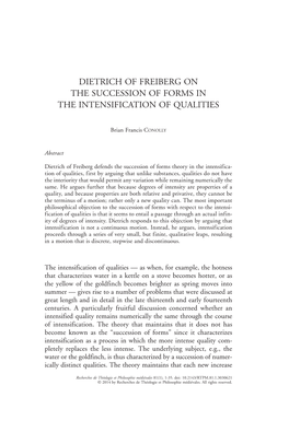 Dietrich of Freiberg on the Succession of Forms in the Intensification of Qualities