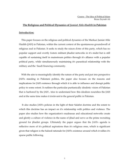 The Religious and Political Dynamics of Jamiat Ahle-Hadith in Pakistan