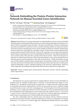 Network Embedding the Protein–Protein Interaction Network for Human Essential Genes Identification