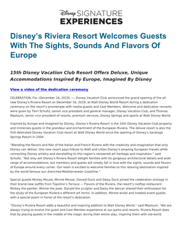 Disney's Riviera Resort Welcomes Guests with the Sights, Sounds