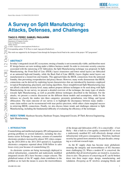 A Survey on Split Manufacturing: Attacks, Defenses, and Challenges