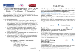 Gloucester Heritage Open Days 2020 All Walks Are Free, but Booking Is Essential