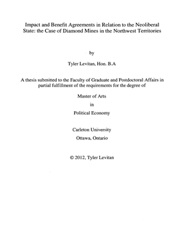 Impact and Benefit Agreements in Relation to the Neoliberal State: the Case of Diamond Mines in the Northwest Territories