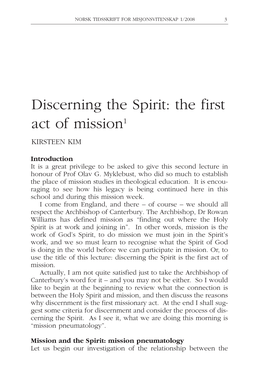 Discerning the Spirit: the First Act of Mission1