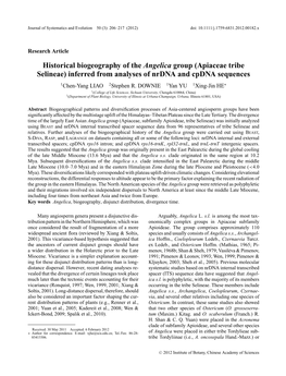 Historical Biogeography of the Angelica Group (Apiaceae Tribe Selineae) Inferred from Analyses of Nrdna and Cpdna Sequences 1Chen-Yang LIAO 2Stephen R