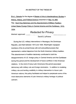 Devil Dog Diplomacy and the Abandonment of Military Tradition: United States Foreign Policy in Central America and the Caribbean