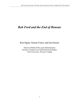 Rob Ford and the End of Honour