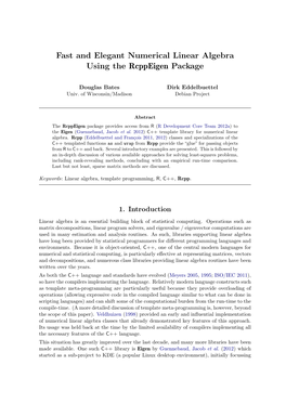 Fast and Elegant Numerical Linear Algebra Using the Rcppeigen Package