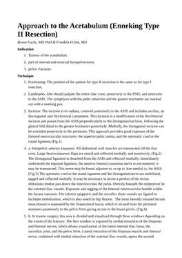 Approach to the Acetabulum (Enneking Type II Resection) Bruno Fuchs, MD Phd & Franklin H.Sim, MD Indication 1