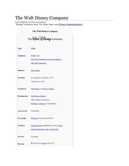 The Walt Disney Company from Wikipedia, the Free Encyclopedia 