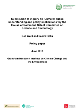 Climate: Public Understanding and Policy Implications’ by the House of Commons Select Committee on Science and Technology