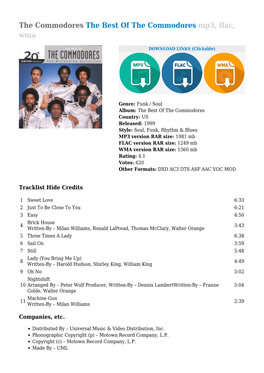 The Commodores the Best of the Commodores Mp3, Flac, Wma