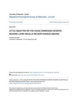 Little Squatter on the Osage Diminished Reserve: Reading Laura Ingalls Wilder's Kansas Indians