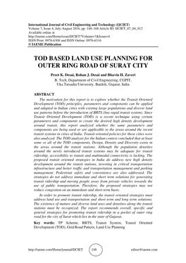 Tod Based Land Use Planning for Outer Ring Road of Surat City
