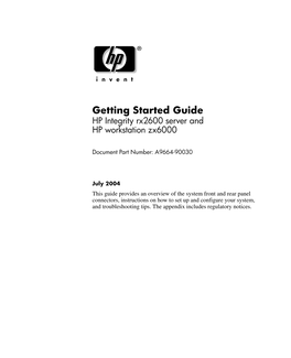 Getting Started Guide HP Integrity Rx2600 Server and HP Workstation Zx6000