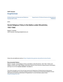 Soviet Religious Policy in the Baltics Under Khrushchev, 1957-1964