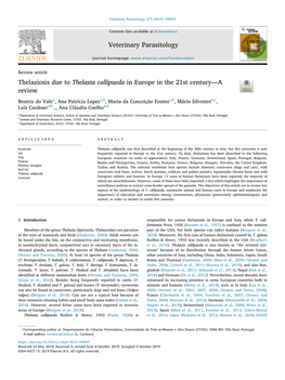 Thelaziosis Due to Thelazia Callipaeda in Europe in the 21St Century—A