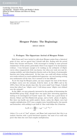 Heegner Points and Rankin L-Series Edited by Henri Darmon and Shou-Wu Zhang Excerpt More Information