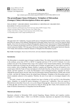 The Groundhopper Fauna (Orthoptera: Tetrigidae) of Shiwanshan (Guangxi, China) with Description of Three New Species